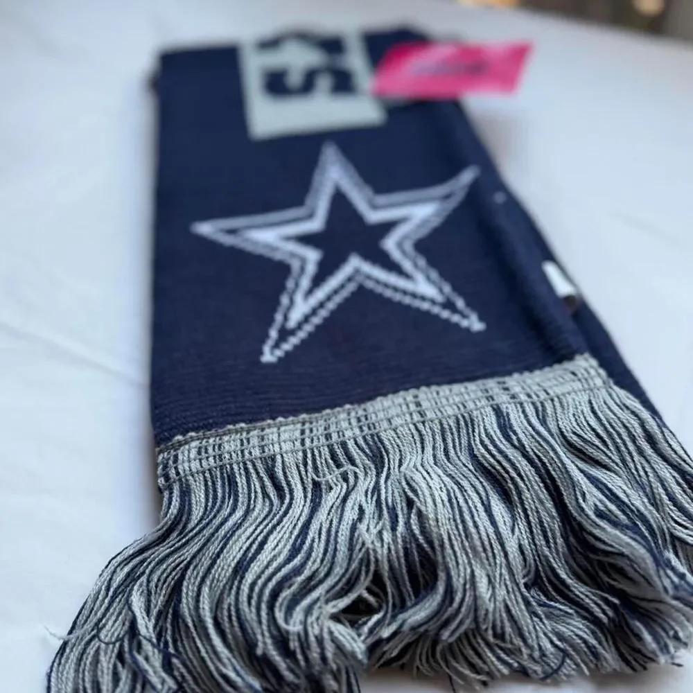NWT Dallas Cowboys Knit Winter Scarf (Navy/Silver Star Gameday Fringe